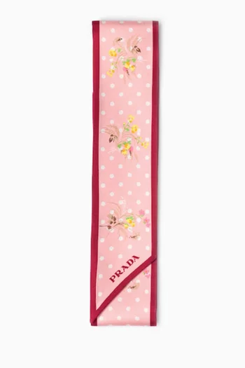 Printed Skinny Scarf in Silk Twill