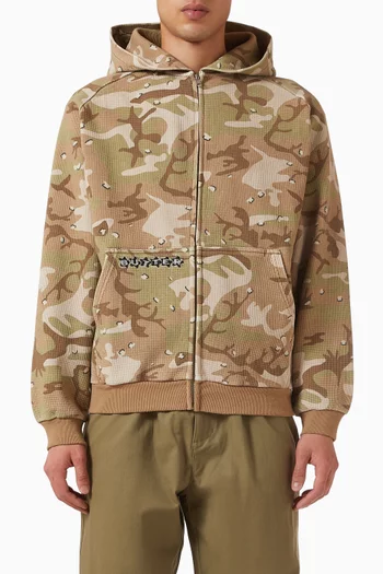 Stars Waffle Zip-thru Hoodie in Cotton