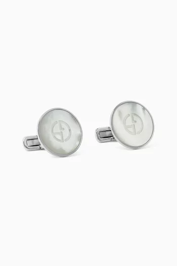 Logo Mother-of-Pearl Cufflinks in Sterling Silver