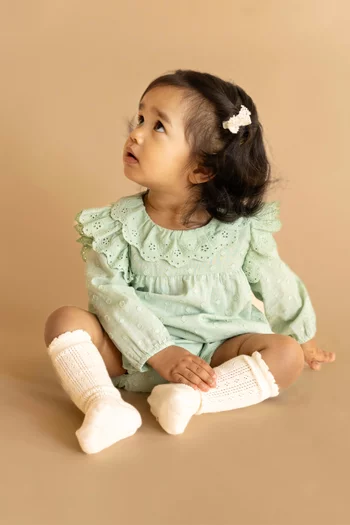 Baby Girl Fern Dobby Romper in Cotton