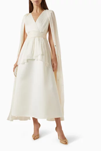 Embellished Pleated Gown in Chiffon