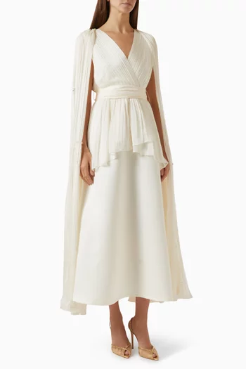 Embellished Pleated Gown in Chiffon