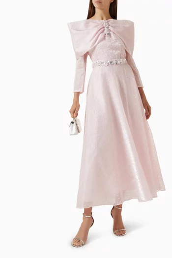 Embellished Cape Dress in Organza
