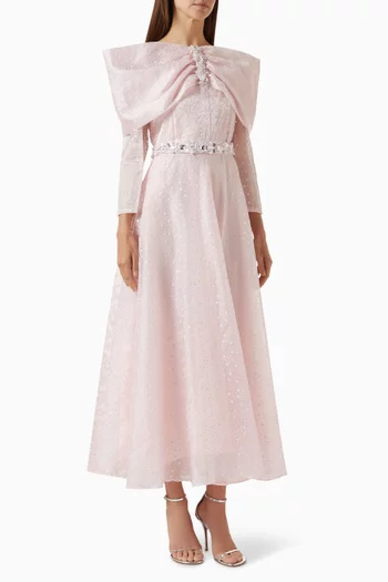 Embellished Cape Dress in Organza