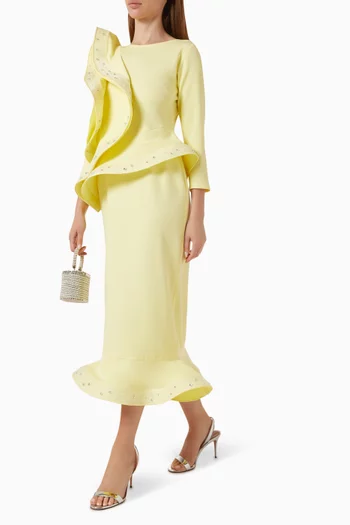 Embellished Ruffle Dress in Stretch-crepe