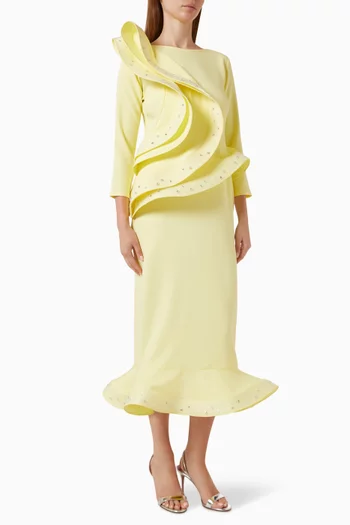 Embellished Ruffle Dress in Stretch-crepe