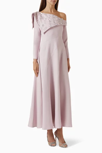 Embellished Off-shoulder Cape Dress