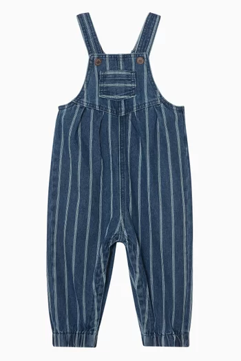 Baby Boy Wild Side Strip Overalls in Denim