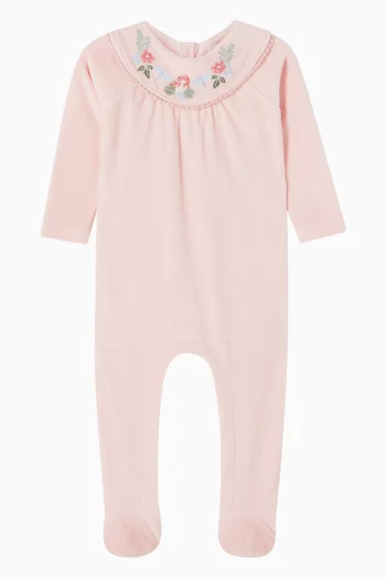 Wild Garden Embroidered Sleepsuit in Velour