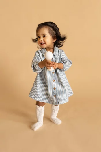 Baby Girl Winter Vacay Stripe Dress in Denim