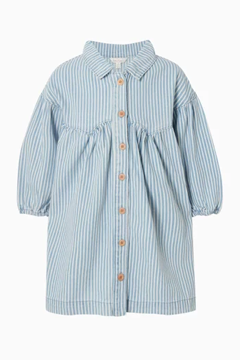Baby Girl Winter Vacay Stripe Dress in Denim