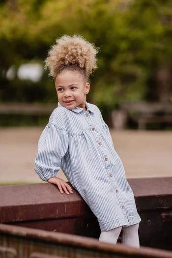 Junior Girl Winter Vacay Stripe Dress in Denim
