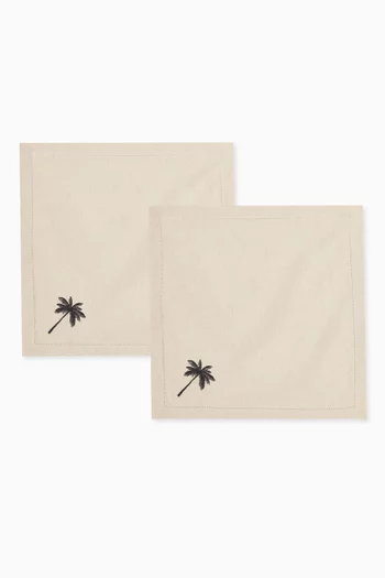 Palm Embroidered Napkins in Linen