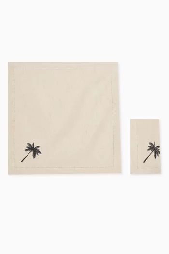 Palm Embroidered Napkins in Linen