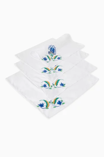 Flor Arabe Embroidered Napkins in Linen, Set of 4