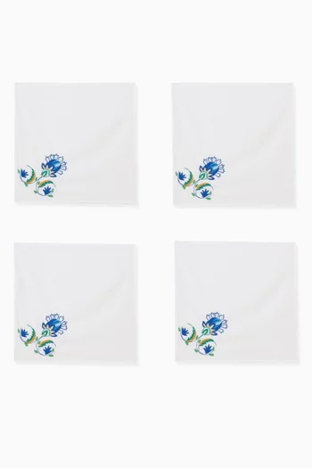 Flor Arabe Embroidered Napkins in Linen, Set of 4