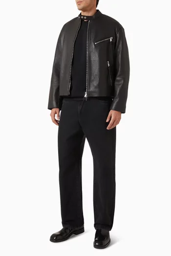 Cropped Racer Jacket in Leather