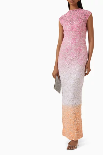 Lumira Sequin Cap-sleeve Gown