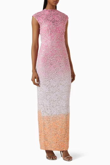 Lumira Sequin Cap-sleeve Gown
