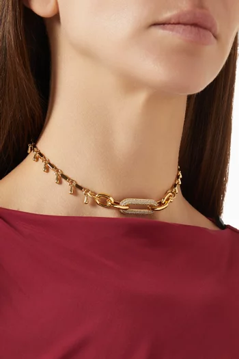 Orbit Pave Charm Necklace in Gold-plated Brass