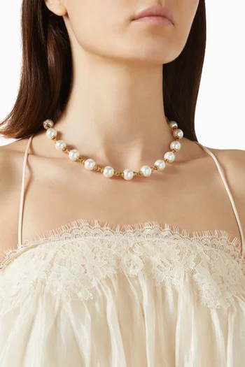 Daphne Pearl Chain Necklace in Gold-plated Brass