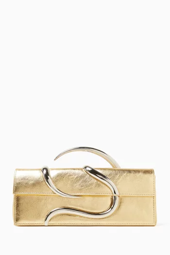 Small Aura Baguette Clutch in Metallic Leather