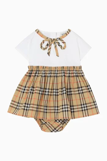 Bow Check-print Dress in Cotton
