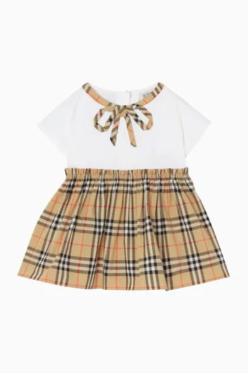 Bow Check-print Dress in Cotton