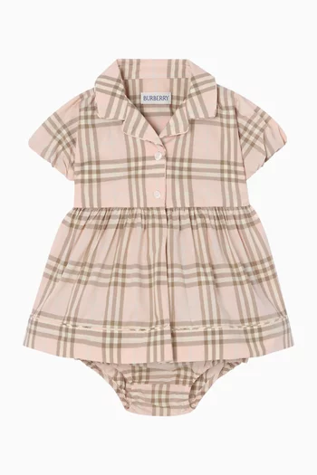 Check Dress & Bloomers Set in Cotton