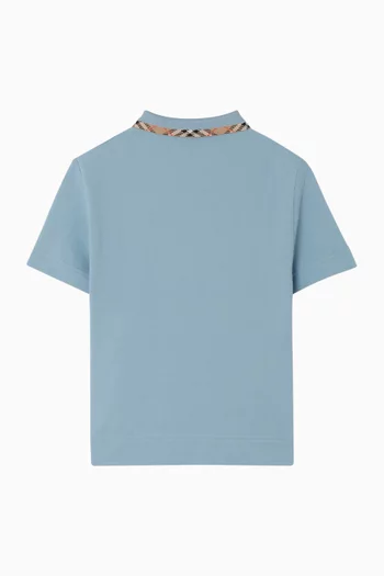 Check-Collar Polo T-Shirt in Cotton Pique