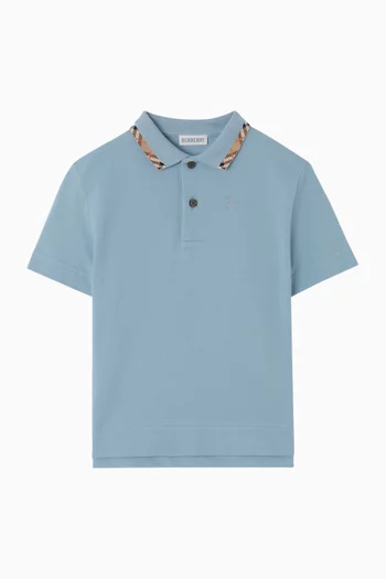 Check-Collar Polo T-Shirt in Cotton Pique