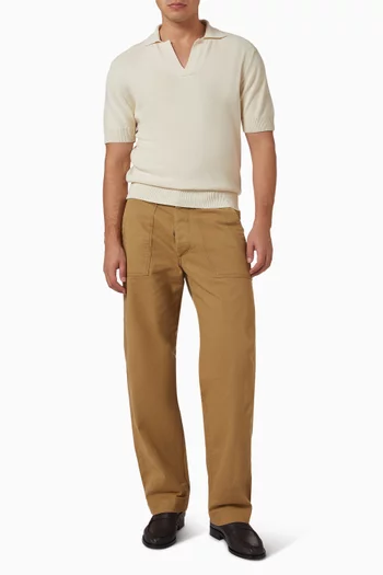 Open Placket Knitted Polo Shirt in Linen & Cotton