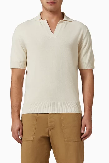 Open Placket Knitted Polo Shirt in Linen & Cotton