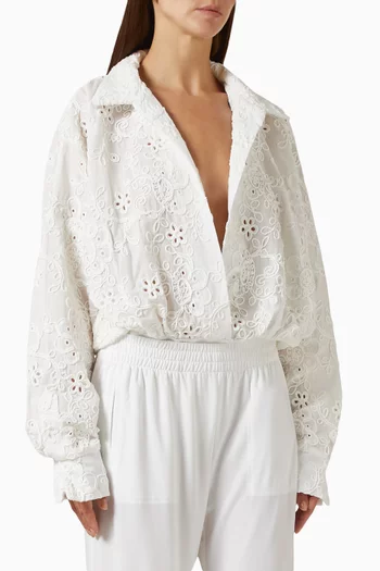 Super Oversized Boyfriend Shirt Bodysuit in Cotton