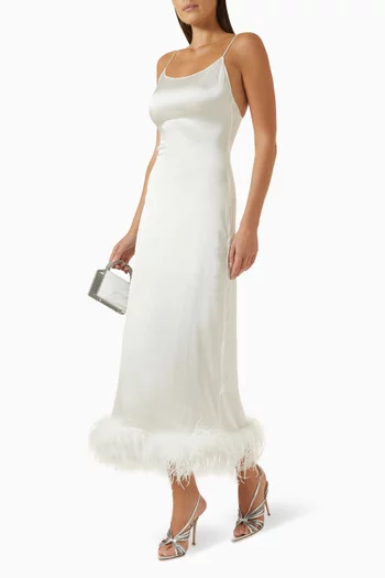 Bridal Feather-trim Maxi Dress in Satin