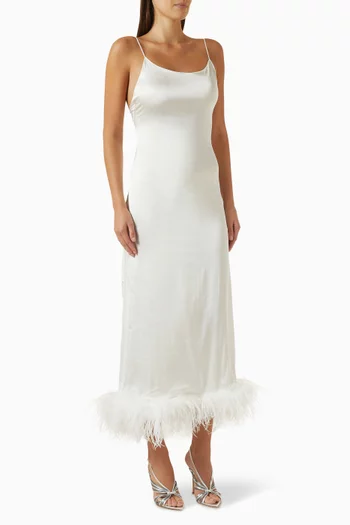 Bridal Feather-trim Maxi Dress in Satin