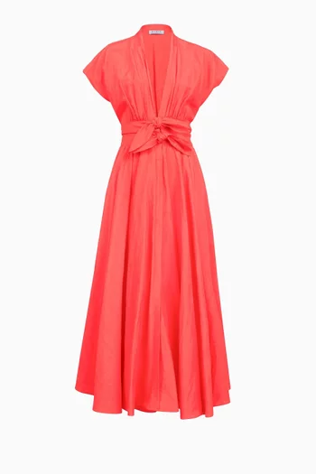 Belted Midi Dress in Linen-blend
