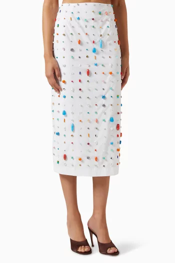 Rox Embroidered Midi Skirt in Cotton