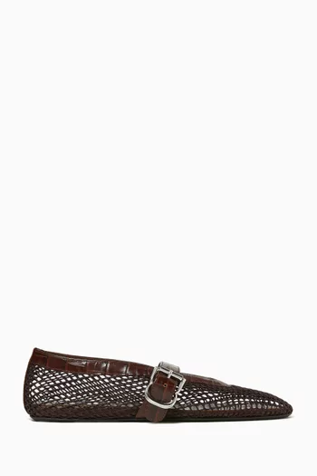 La Ballerina Flats in Mesh Fishnet & Croc-embossed Leather
