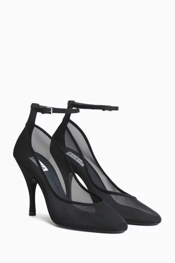 NUDE PUMPS 100 MM STILETTO HEELS WITH POINTED TOE AND ANKLE STRAP IN MESH / TULLE AND GROSGRAIN:BLK:40|220077676