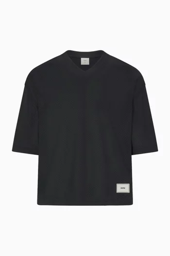 V-neck Cropped Jersey T-shirt in Mesh