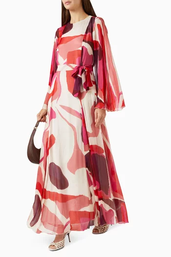 Abstract-print Dress in Cotton-silk
