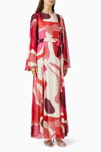 Abstract-print Dress in Cotton-silk