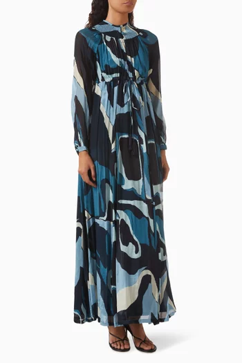 Abstract-print Kaftan & Dress Set in Chiffon