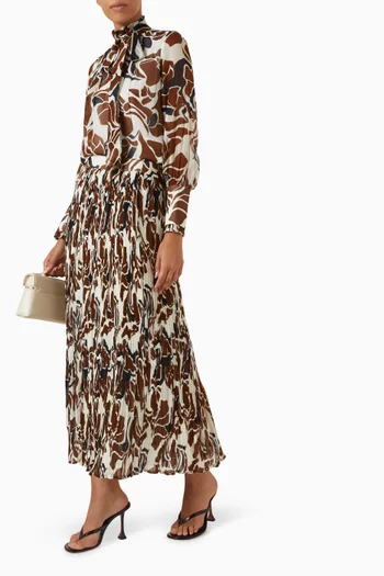Abstract Print Crinkled Midi Skirt