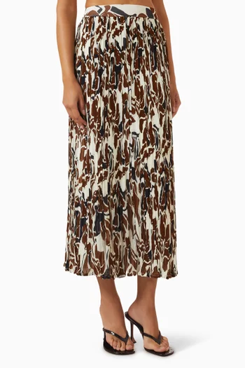 Abstract Print Crinkled Midi Skirt
