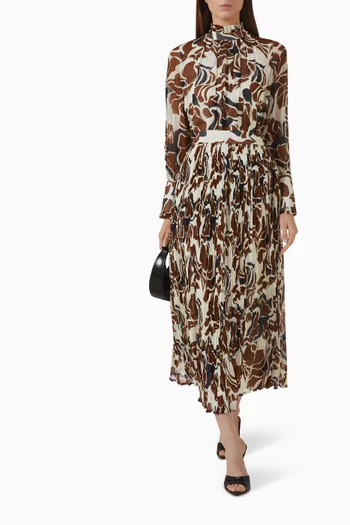 Abstract Print Crinkled Midi Skirt