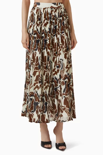 Abstract Print Crinkled Midi Skirt