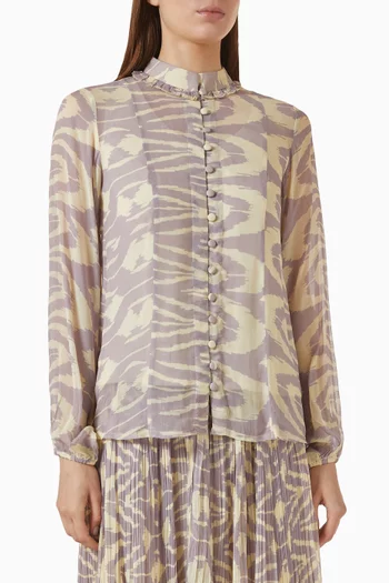 Abstract-print Frill Top