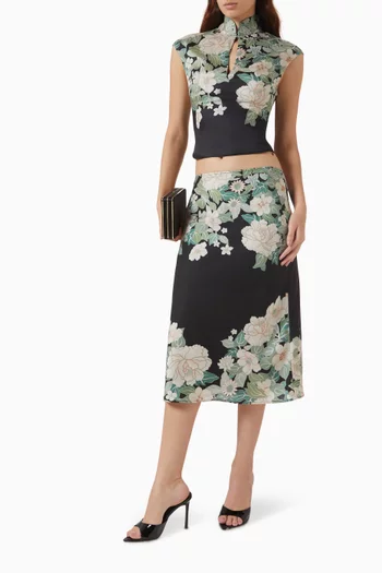 Dara Mandarin-collar Top in Satin